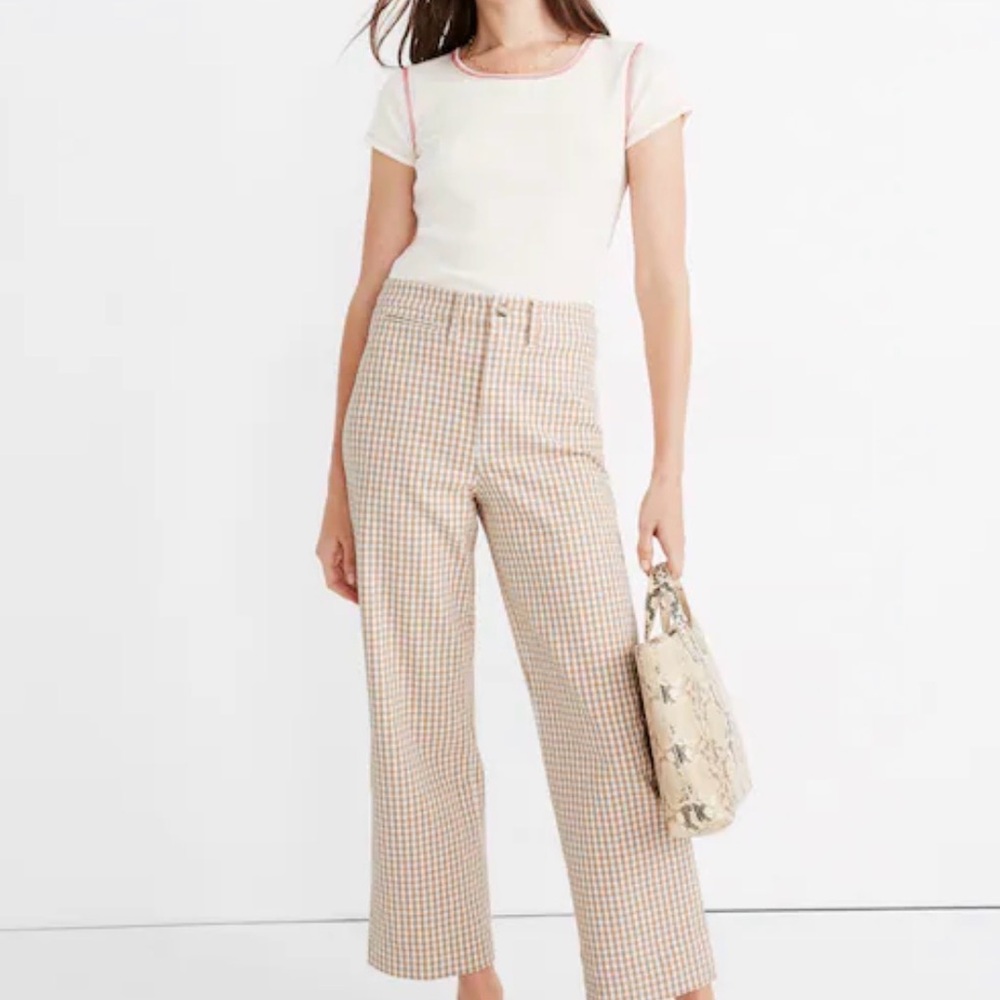 Madewell Slim Emmett Gingham Check Wide-Leg Crop Pants Size 28